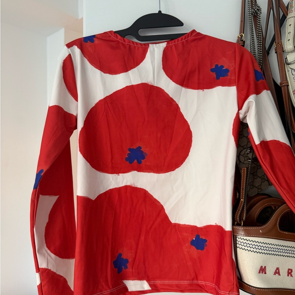 Sixxta Red and White Long Sleeve Top with Blue Details - Picture 3 of 5